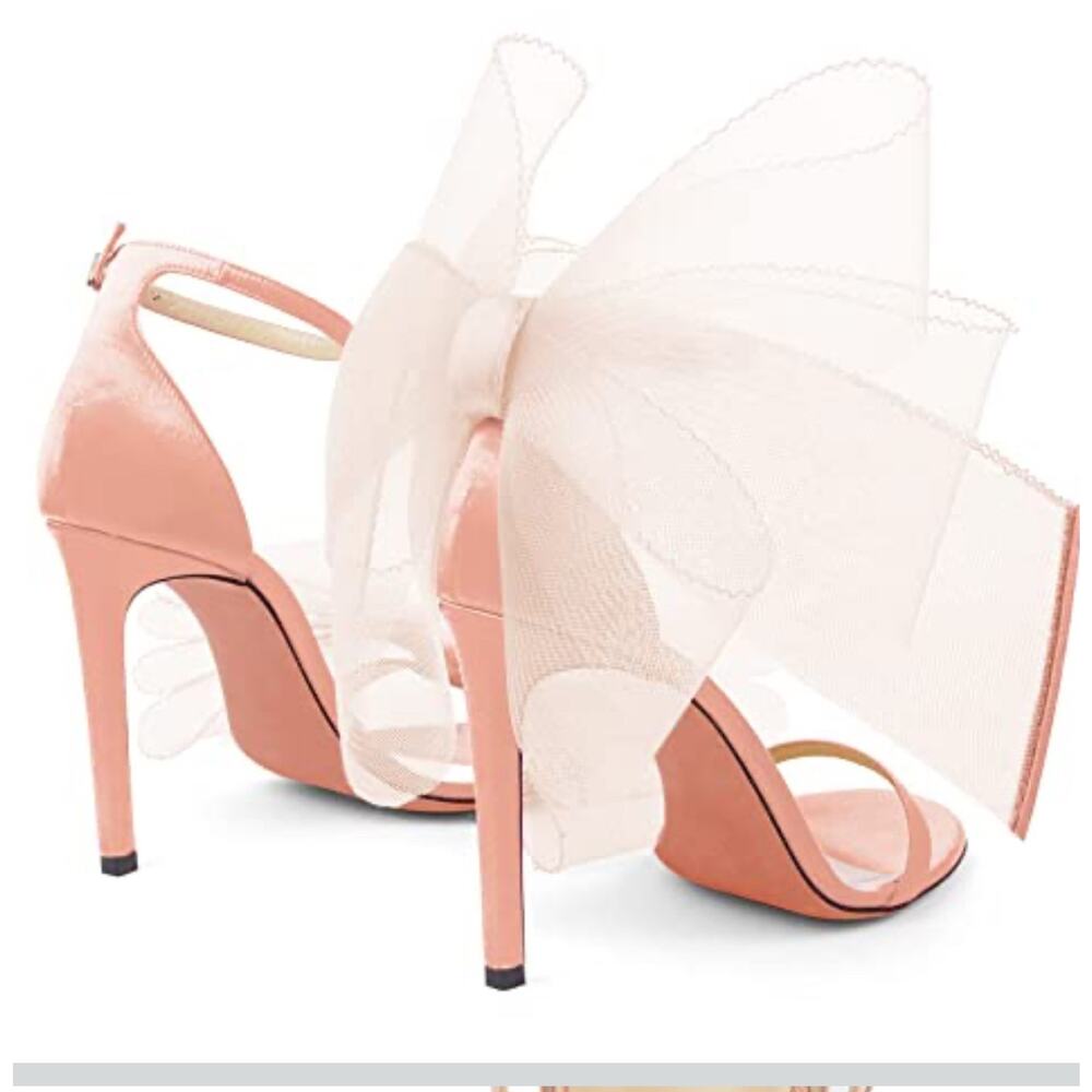 NWT Coutgo Light Satin Pink Mesh Bow Knot womens high heeled Strappy sandals 9M - Picture 3 of 10